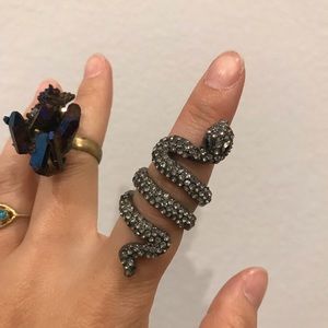 Grey rhinestone snake ring